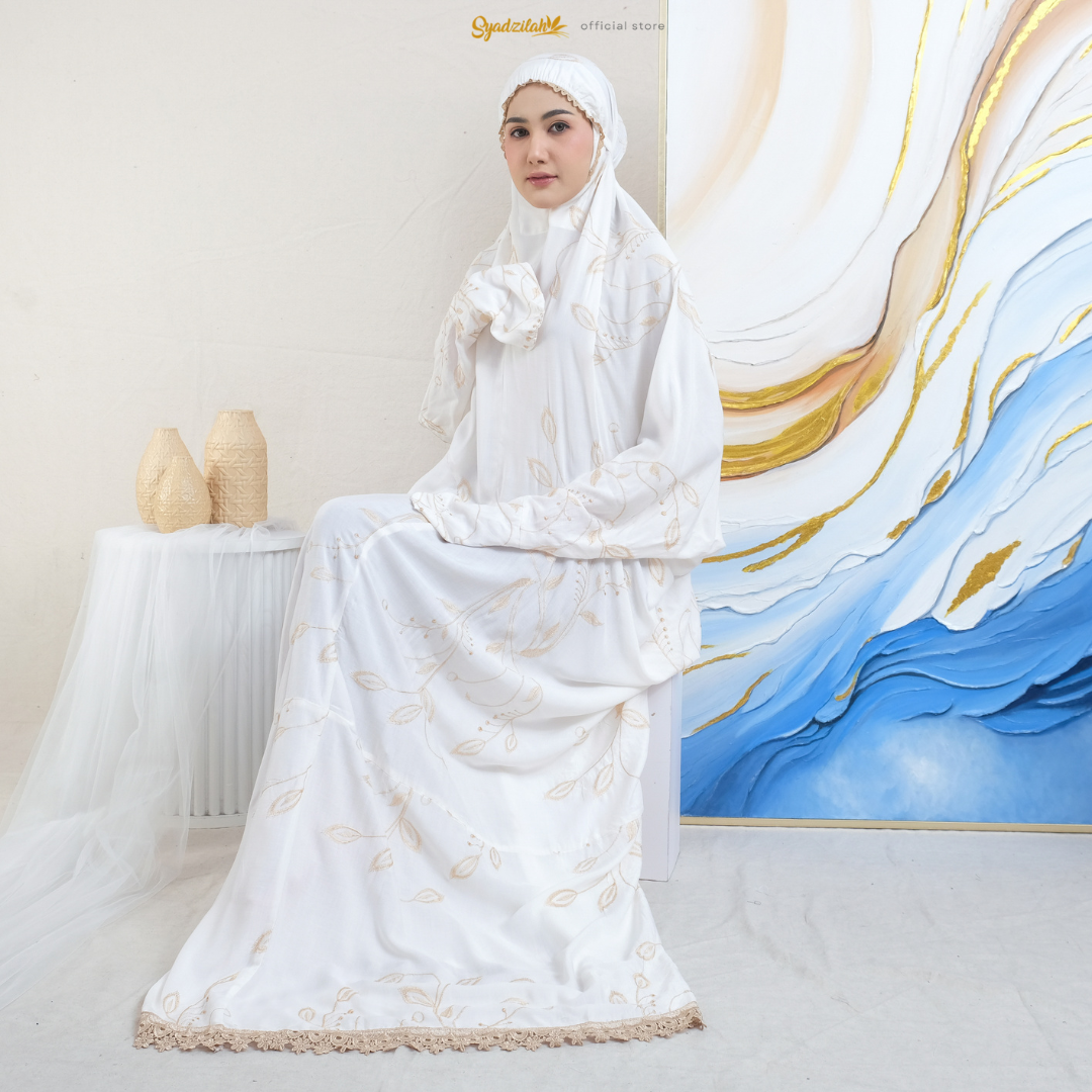 SYADZILAH - Mukena Terusan Dewasa Bordir Halimah Katun Rayon - Gambar 6