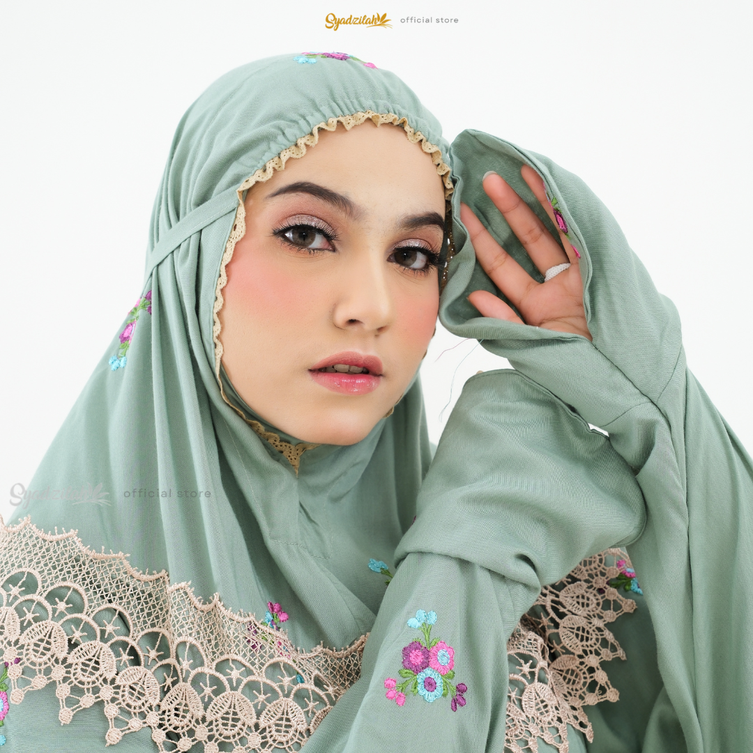 SYADZILAH - Mukena Terusan Dewasa Bordir Bunga Rosella - Gambar 7