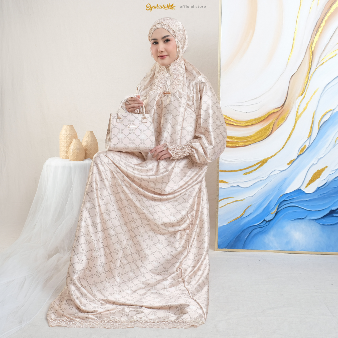 SYADZILAH - Mukena Terusan Abaya Armanyy Sutra Silk Azzahra Coquette - Gambar 7