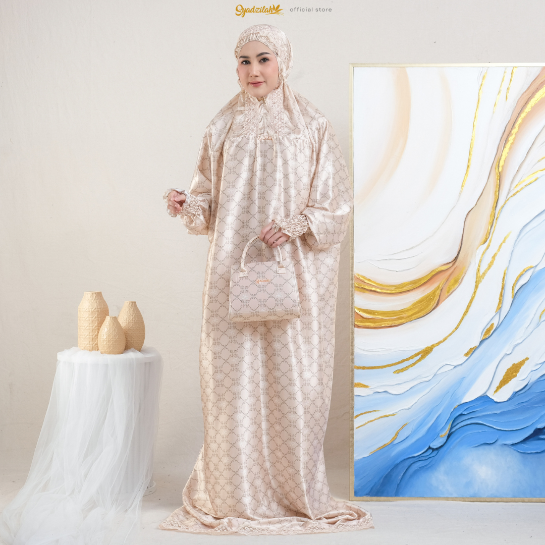 SYADZILAH - Mukena Terusan Abaya Armanyy Sutra Silk Azzahra Coquette - Gambar 9
