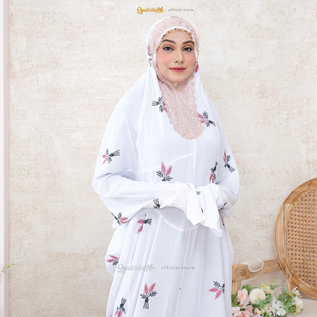 Mukena Terusan Dewasa Bordir Floral Katun Rayon - Gambar 8