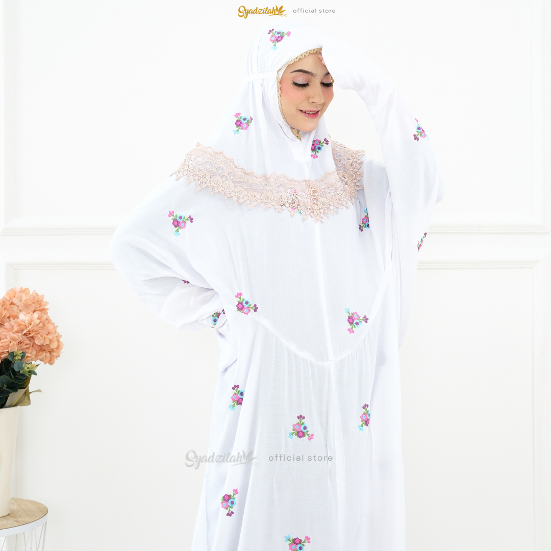 SYADZILAH - Mukena Terusan Dewasa Bordir Bunga Rosella - Gambar 9