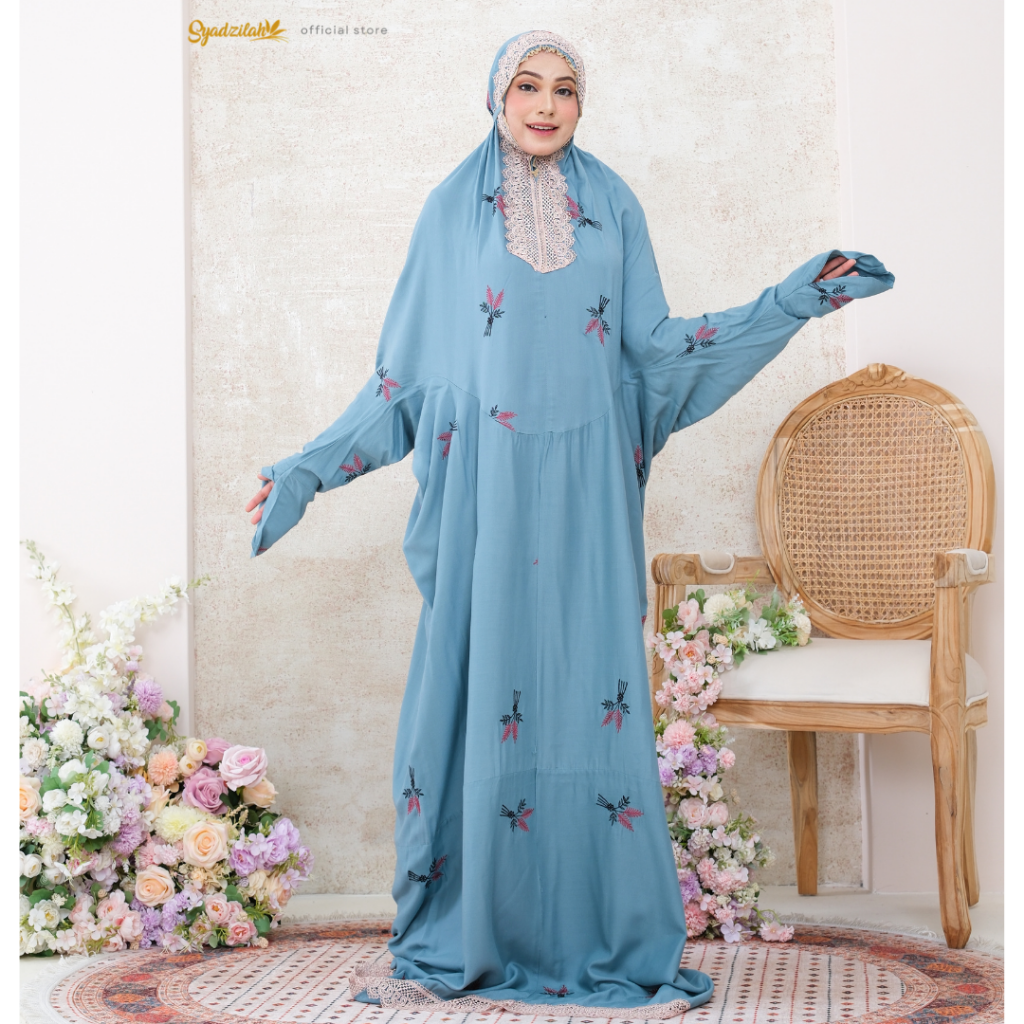 Mukena Terusan Dewasa Bordir Floral Katun Rayon - Gambar 10