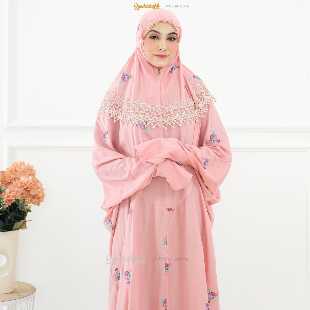 SYADZILAH - Mukena Terusan Dewasa Bordir Bunga Rosella - Gambar 11