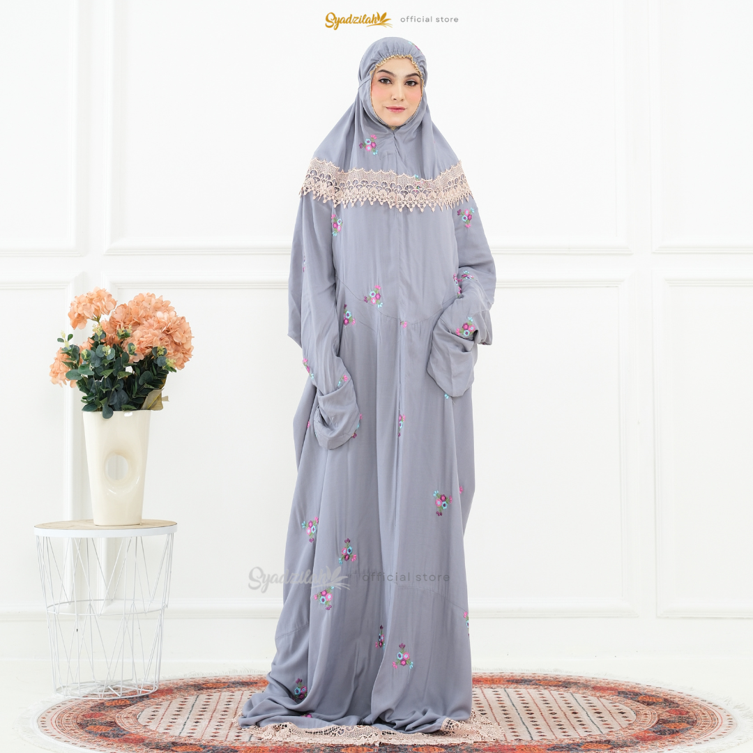 SYADZILAH - Mukena Terusan Dewasa Bordir Bunga Rosella - Gambar 12