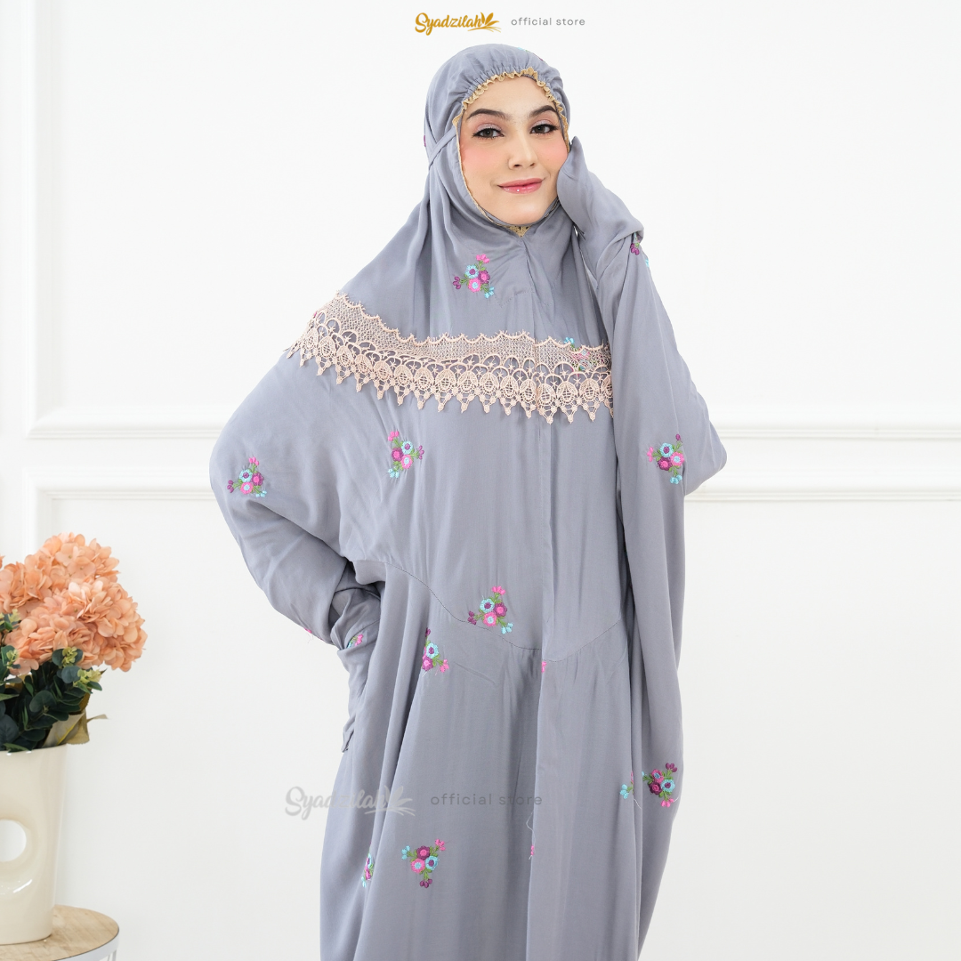 SYADZILAH - Mukena Terusan Dewasa Bordir Bunga Rosella - Gambar 13