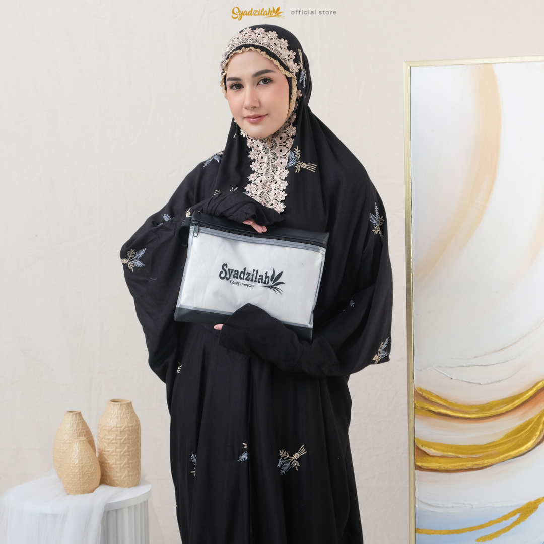 Mukena Terusan Dewasa Bordir Floral Katun Rayon - Gambar 5