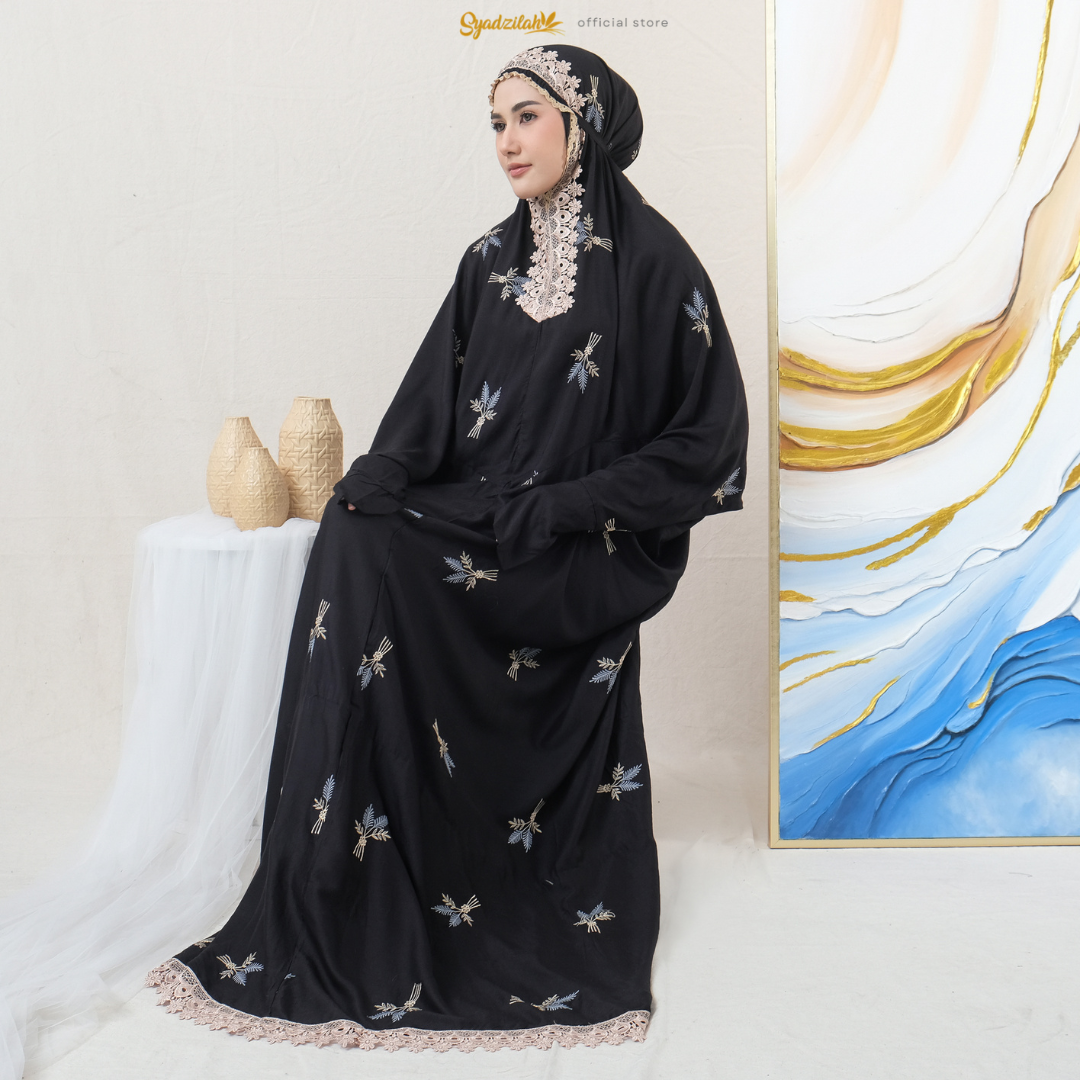Mukena Terusan Dewasa Bordir Floral Katun Rayon - Gambar 4