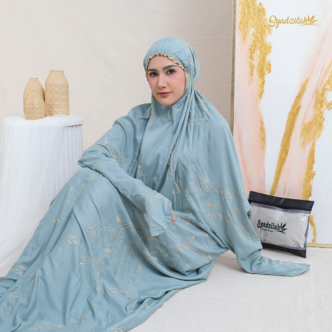 SYADZILAH - Mukena Terusan Dewasa Bordir Halimah Katun Rayon - Gambar 5