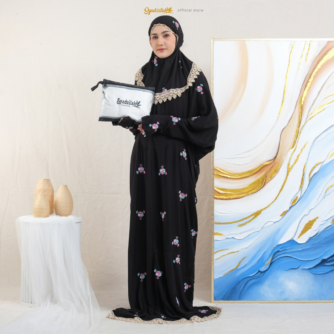 SYADZILAH - Mukena Terusan Dewasa Bordir Bunga Rosella - Gambar 2