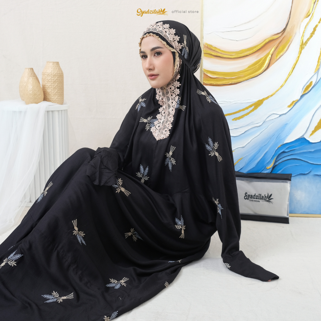Mukena Terusan Dewasa Bordir Floral Katun Rayon - Gambar 6