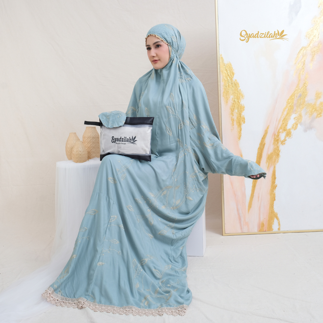 SYADZILAH - Mukena Terusan Dewasa Bordir Halimah Katun Rayon - Gambar 4