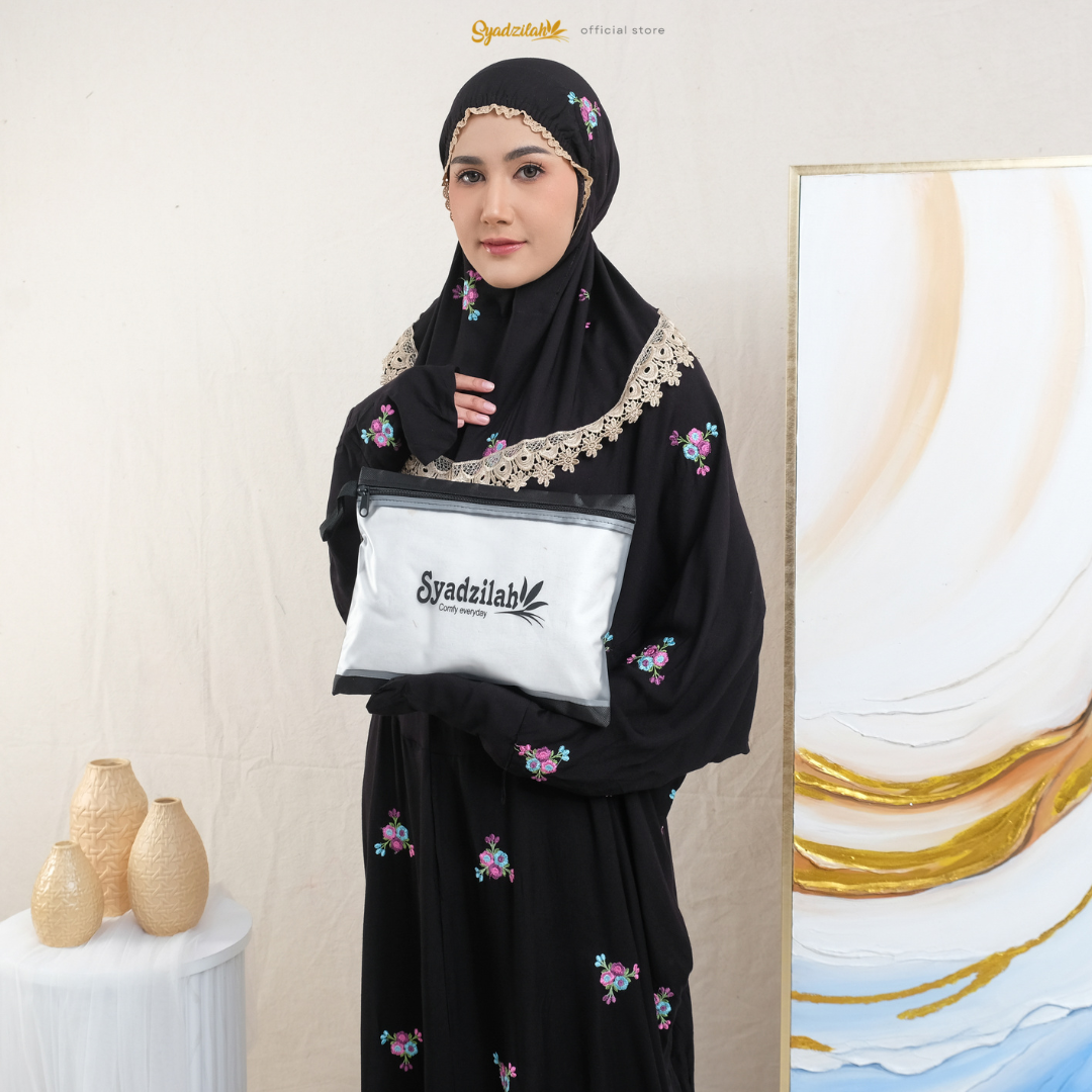 SYADZILAH - Mukena Terusan Dewasa Bordir Bunga Rosella - Gambar 3