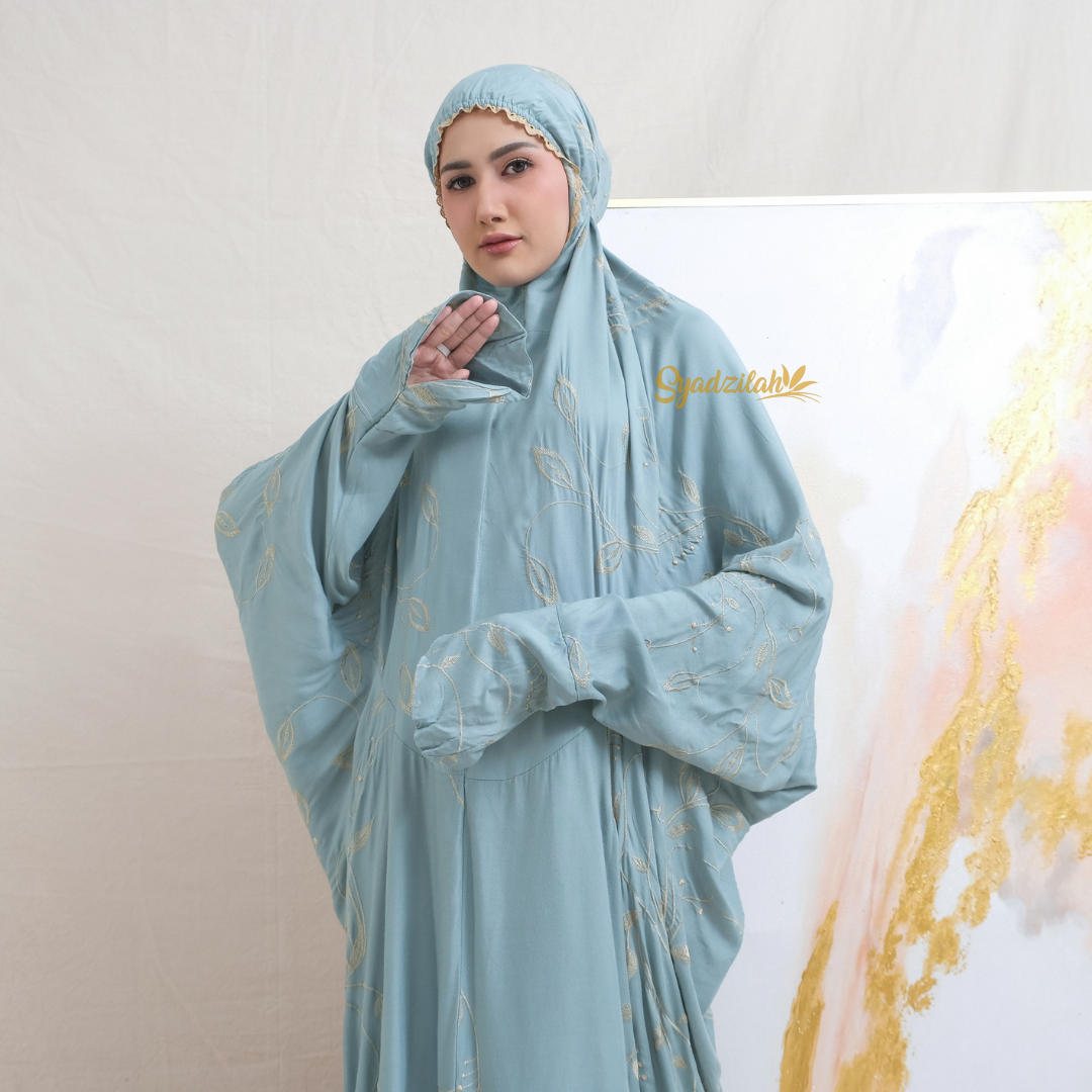 SYADZILAH - Mukena Terusan Dewasa Bordir Halimah Katun Rayon - Gambar 3