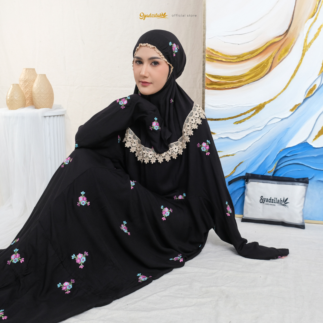 SYADZILAH - Mukena Terusan Dewasa Bordir Bunga Rosella - Gambar 4