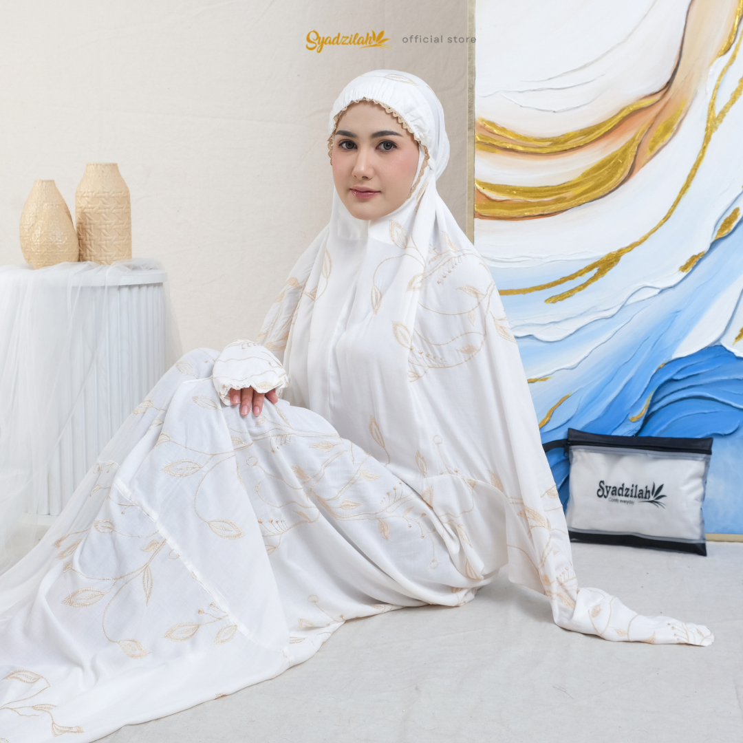 SYADZILAH - Mukena Terusan Dewasa Bordir Halimah Katun Rayon - Gambar 7