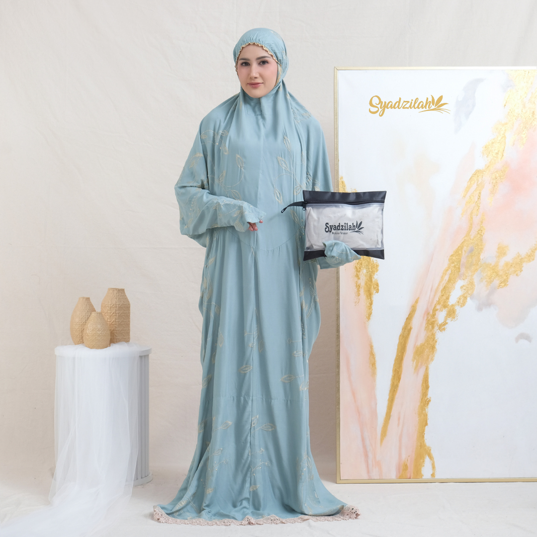 SYADZILAH - Mukena Terusan Dewasa Bordir Halimah Katun Rayon - Gambar 2