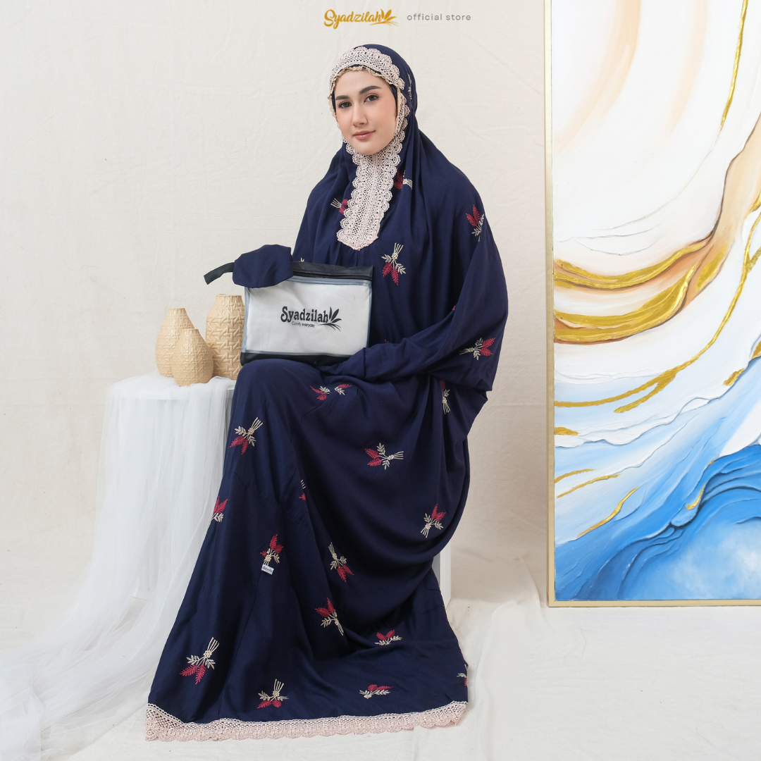 Mukena Terusan Dewasa Bordir Floral Katun Rayon