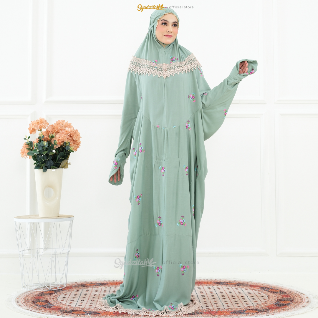 SYADZILAH - Mukena Terusan Dewasa Bordir Bunga Rosella - Gambar 6