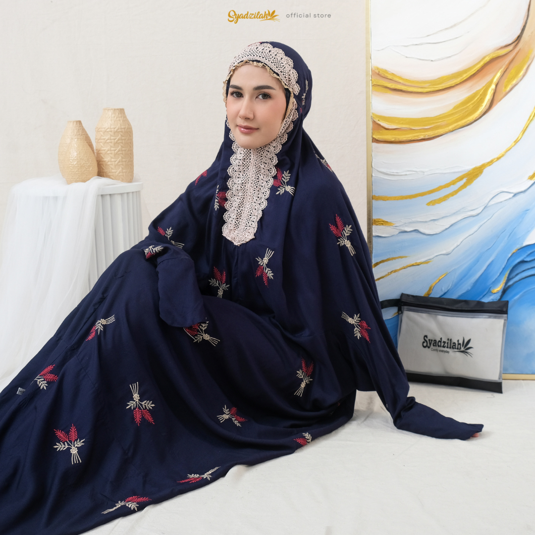 Mukena Terusan Dewasa Bordir Floral Katun Rayon - Gambar 2