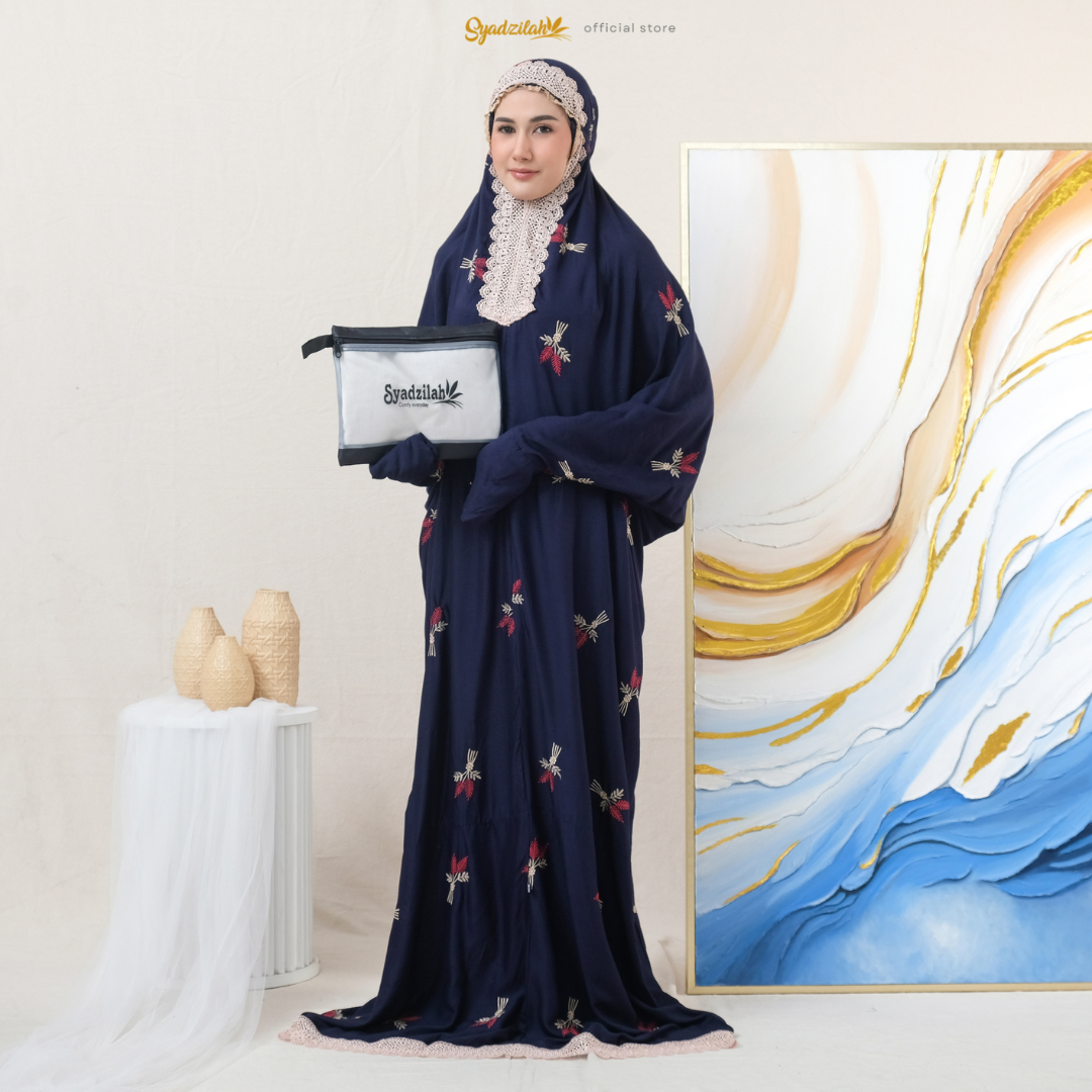 Mukena Terusan Dewasa Bordir Floral Katun Rayon - Gambar 3
