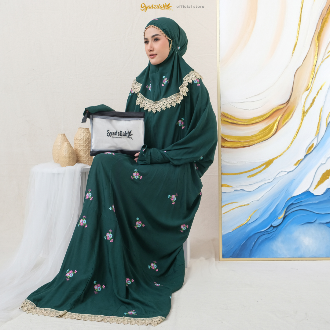 SYADZILAH - Mukena Terusan Dewasa Bordir Bunga Rosella - Gambar 18